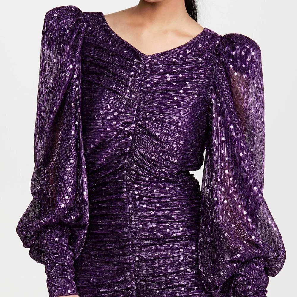 NWT For Love & Lemons purple polka dot mini holiday dress, XS - Picture 6 of 13